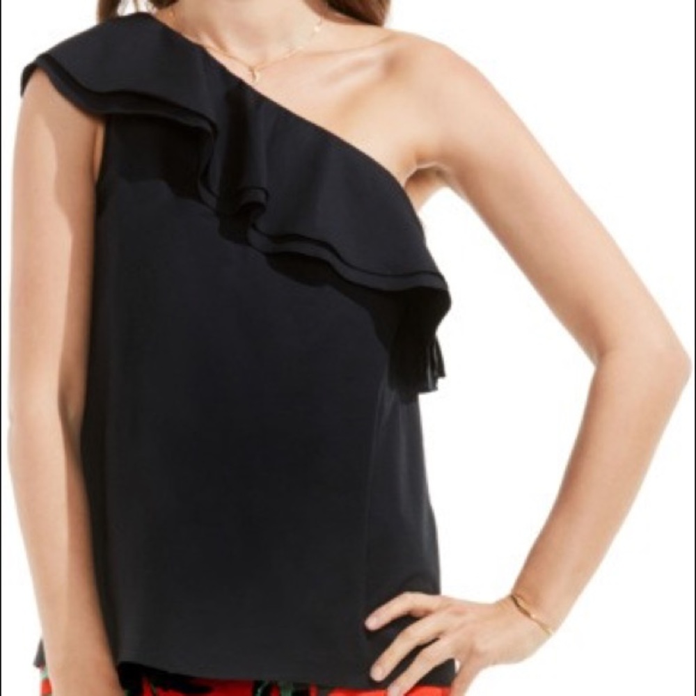 Vince Camuto Black Ruffle One Shoulder Blouse